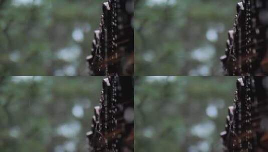 4k雨水惊蛰谷雨立春意境屋檐下雨空镜雨滴高清在线视频素材下载