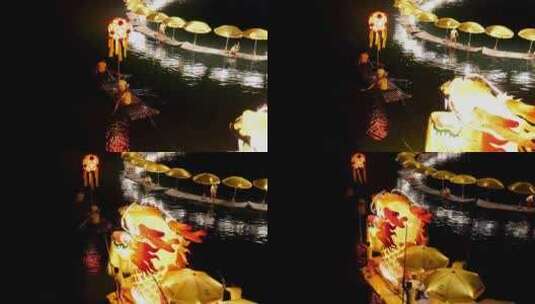 桂林阳朔遇龙河巨龙巡演震撼夜景模式拍摄高清在线视频素材下载
