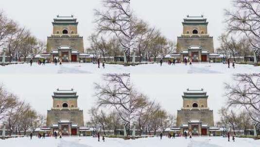 北京钟楼下雪建筑延时高清在线视频素材下载