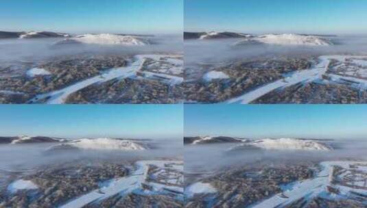 呼伦贝尔冬季湿地寒雾雪景高清在线视频素材下载