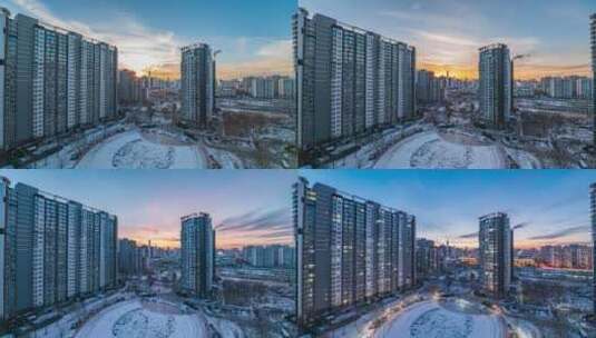 北京冬至节气城市中心晚霞高清在线视频素材下载