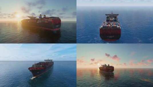 大型集装箱货轮海上航行高清在线视频素材下载