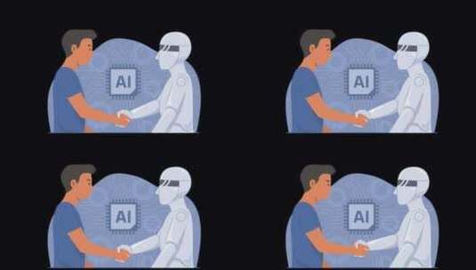 人类机器人握手动画4K高清在线视频素材下载