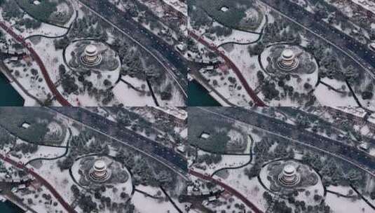 西安大唐芙蓉园雪景高清在线视频素材下载