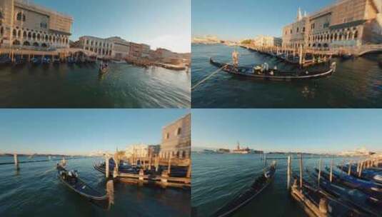 航拍威尼斯船运出海划船高清在线视频素材下载