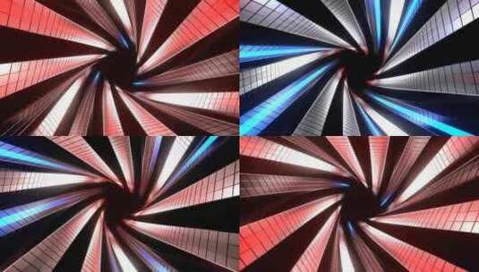 红蓝白霓虹赛博朋克螺旋隧道背景Vj循环在高清在线视频素材下载