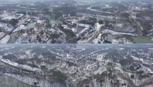 航拍瘦西湖风景区大明寺观音山园林雪景高清在线视频素材下载