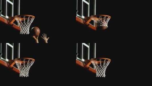 黑背景下篮球运动员上篮得分_4K高清在线视频素材下载
