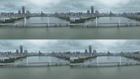 珠海前山水道航拍白石桥阴天城市建筑风光高清在线视频素材下载