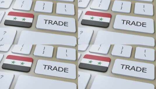 按钮3D动画上的叙利亚国旗和贸易文本高清在线视频素材下载