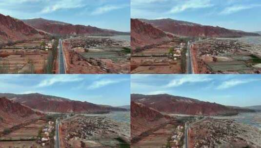 春天汽车行驶在新疆红山谷公路上高清在线视频素材下载