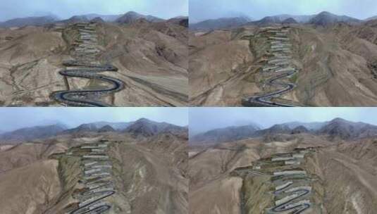 新疆盘龙古道十八弯公路航拍高清在线视频素材下载