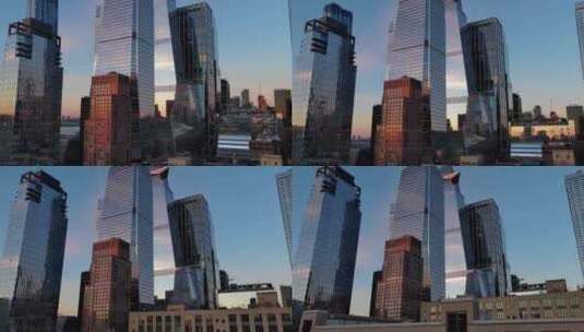 航拍纽约曼哈顿哈德逊广场摩天大楼日出日落高清在线视频素材下载