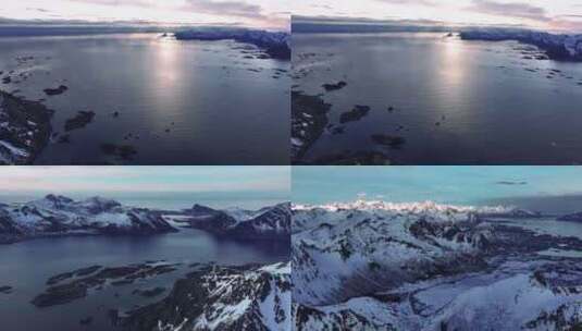 4K航拍挪威罗夫顿群岛雪景无限风光高清在线视频素材下载