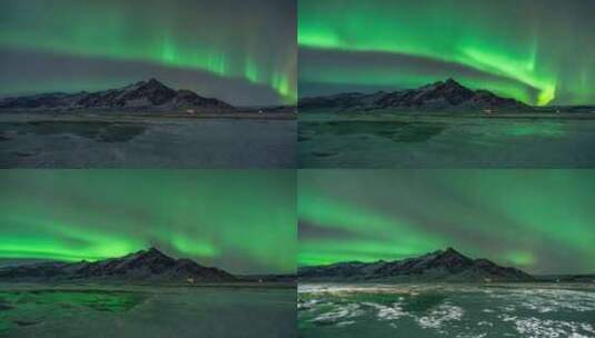 冰岛冬季冰湖斯奈山半岛极光延时高清在线视频素材下载