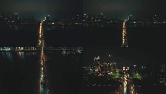江西南昌朝阳大桥夜景航拍高清在线视频素材下载