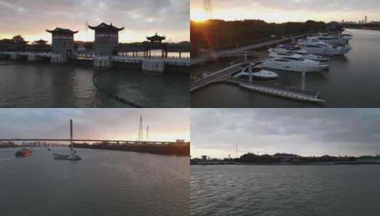 航拍广州长洲岛游艇码头高清在线视频素材下载