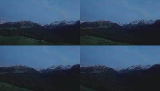 新疆雪山森林夜景航拍高清在线视频素材下载