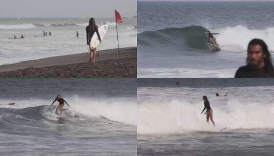 亚裔美女海上冲浪高清在线视频素材下载