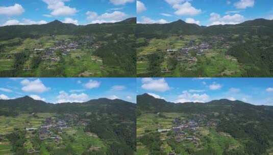 航拍晴空万里的湖南湘西土家村落高清在线视频素材下载