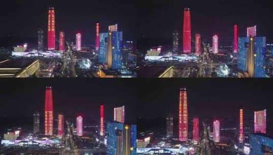 广东东莞鸿福路CBD城市夜景灯光航拍高清在线视频素材下载
