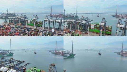 4K航拍香港葵涌集装箱码头轮船入港高清在线视频素材下载