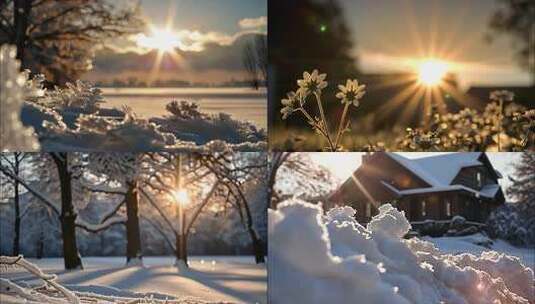 冬天冬季雪景冰晶雪花特写大雪下雪天冬至冰高清在线视频素材下载