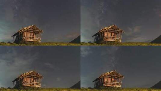 星空下的野外木屋高清在线视频素材下载