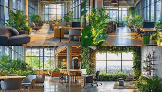 绿植环绕办公空间：自然现代办公谐交融生态高清在线视频素材下载