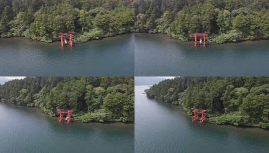 日本箱根湖神社鸟瞰高清在线视频素材下载