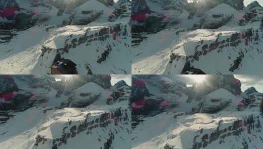 4k航拍房屋雪山南极北极冰原冰山高清在线视频素材下载