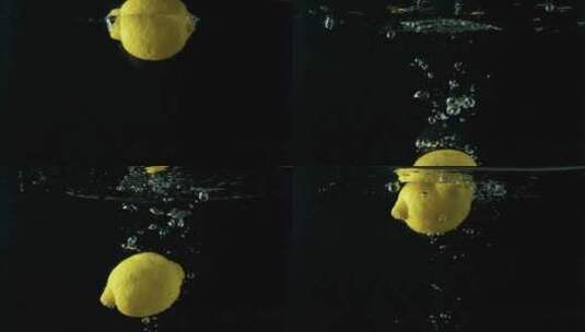 柠檬落入水中的特写镜头高清在线视频素材下载