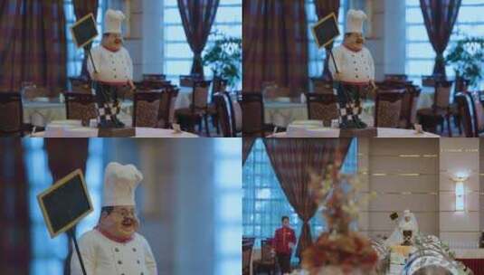 酒店餐厅场景厨师玩偶特写视频高清在线视频素材下载