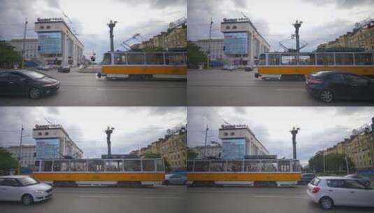 索非亚雕像旁的交通高清在线视频素材下载