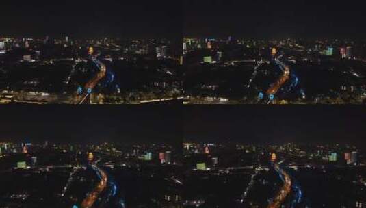 航拍湖北武汉城市夜景灯光高清在线视频素材下载