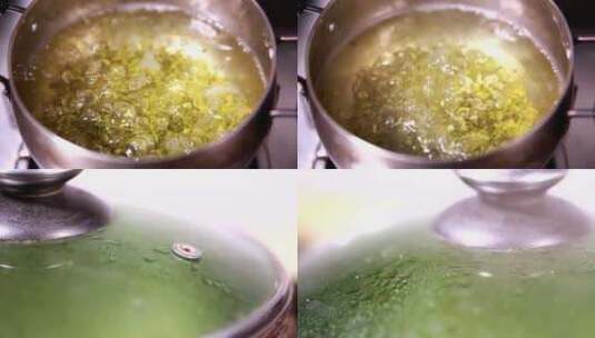 【镜头合集】煮绿豆汤熬绿豆粥高清在线视频素材下载