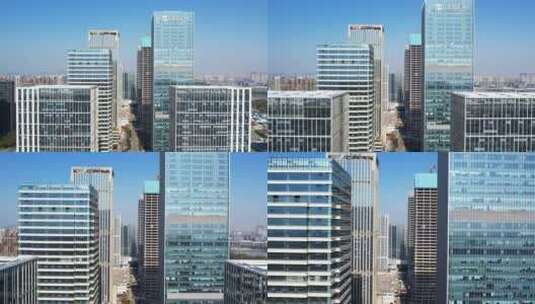 航拍无锡太湖新城商业街现代建筑高清在线视频素材下载