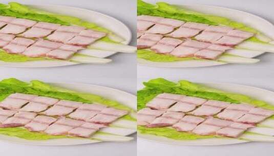 切片五花肉生鲜食材4k竖版镜头平移高清在线视频素材下载