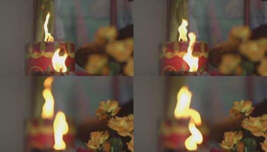 蜡烛燃烧、黄花高清在线视频素材下载