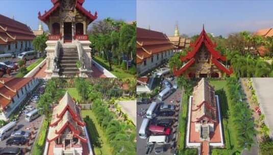 佛教寺庙全景航拍红色建筑高清在线视频素材下载