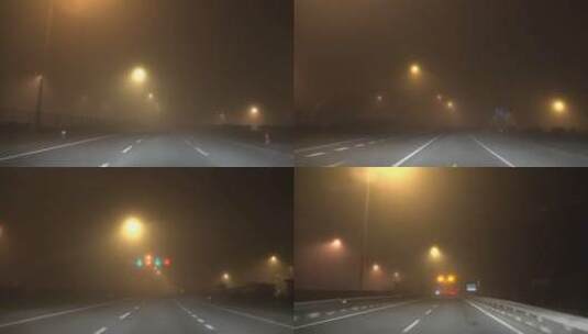 城市高速公路上的夜雾高清在线视频素材下载