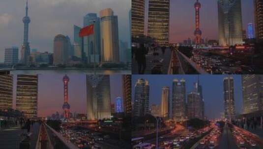 上海金融中心标志建筑上海东方明珠夜景高清在线视频素材下载
