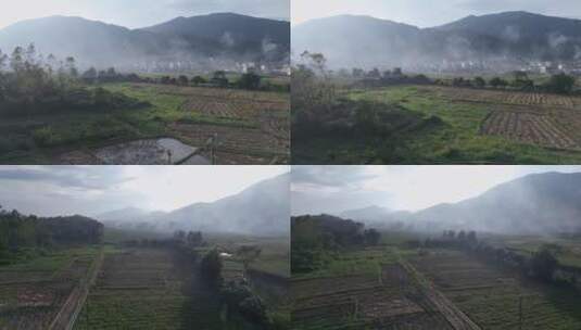 薄雾乡村视频薄雾笼罩下的田野农田高清在线视频素材下载