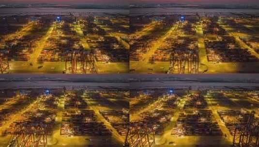 广州城市南沙区港区夜景航拍延时高清在线视频素材下载