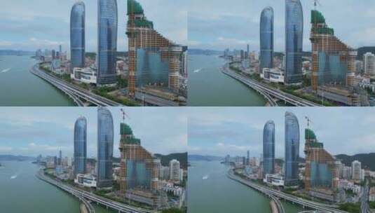 厦门航拍世贸海峡大厦风光高清在线视频素材下载