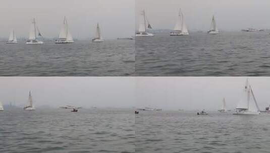 海面上的帆船游艇划船比赛高清在线视频素材下载