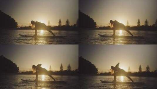 湖中练瑜伽的女人高清在线视频素材下载