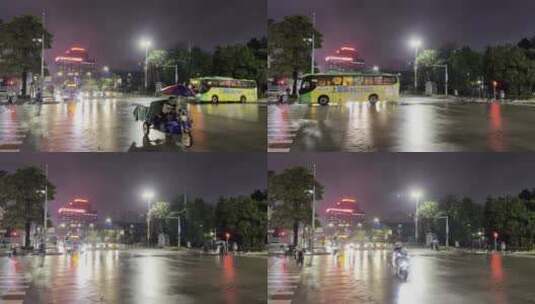 夜晚下雨天深圳市区道路红绿灯十字路口夜景高清在线视频素材下载