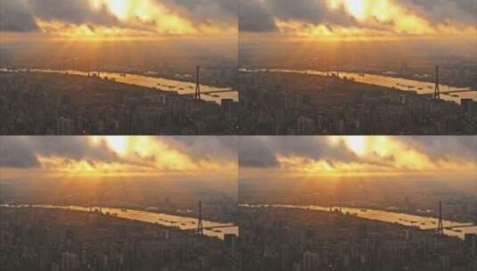 航拍杨浦大桥远眺外高桥高清在线视频素材下载