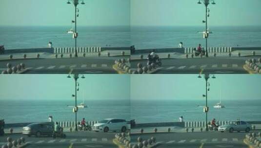 蓬莱海边公路浪漫街景高清在线视频素材下载